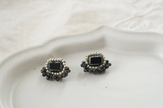 Black Beads Earrings Stud Clip